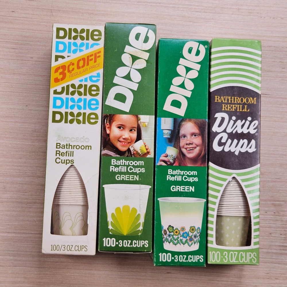 Vintage Dixie Bathroom Refill Cups Green Floral Avocado 70s Prop 4 Boxes NEW